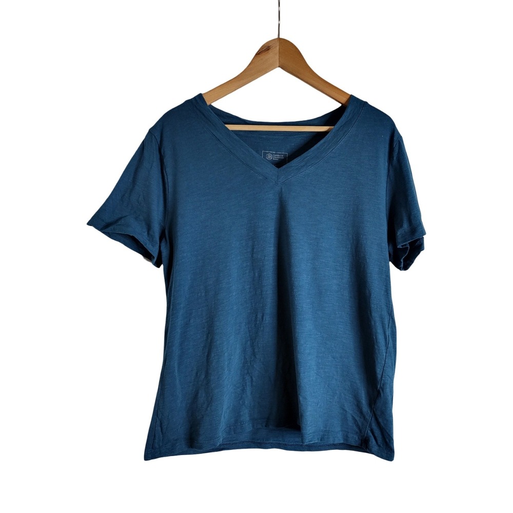 Candace Cameron Bure Teal Blue 100% Cotton Slub V-Neck T-Shirt M Low-key luxury